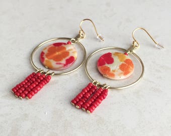 Floral Earrings, Coral Earrings, Dangle Earrings, Statement, Colorful, Flower, Gold Earrings, Hoop Earrings, Bridesmaids, Boho, Large Earrin