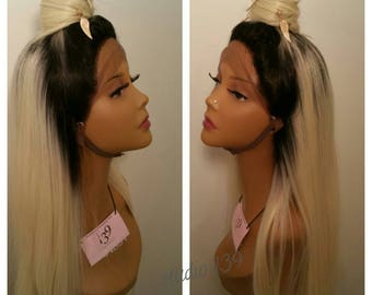Sexy ombre Dark Root blonde lace front human hair wig