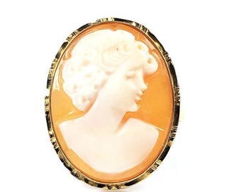 Anniversary Sale Cameo Ring Yellow Gold Agate Cameo Large Vintage Cameo Woman Sentimental Gift Estate Gold Right Hand Ring Girlfriend Gift W