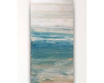 Teal abstract, painted on wood, nautical art,modern art,teal tan beige,original art,hand painted,24"x48",large abstract,wall art,beach decor