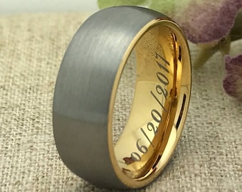 8mm Personalized Tungsten Wedding Band, Custom Engraved Ring, Custom Date Ring, Custom Promise Ring for Him, Purity Ring, Groomsmen Ring