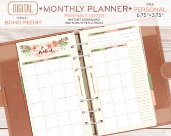 A5 Monthly planner printable pages spread insert watercolor