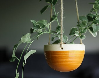 CERAMIC HANGING PLANTER // hanging planter- planter - succulent planter - succulent planter - hostess gift - greenery decor - deep goldenrod