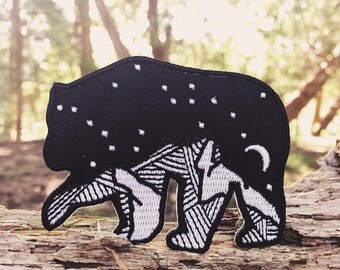 Bear Patch, Iron On Constellation Patch, Wilderness Patch, Embroidered Hiking Patch, Nature Patch, Animal Patch, Outdoorsman Gift