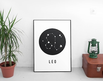 Printable Art,Zodiac, Birthday Gift, Leo Star Sign, Leo Zodiac, Zodiac Leo, Leo Constellation Print, Zodiac Print, Zodiac Art Print,Poster