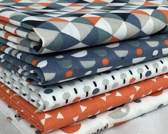 Set of 5 fabric patchwork trendy Orange / Blue 50 x 50 cm