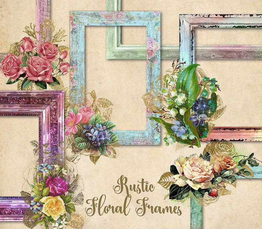 Rustic Floral Frames Clip Art digital photo frames wood