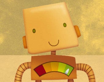 Card happy birthday Robot made handmade 21cm x 15cm