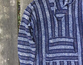 Vintage - Baja Hoodie Sweater Mexican Blanket Poncho Mexican Sweater Baja Festival Jacket Boho Poncho Pullover Large