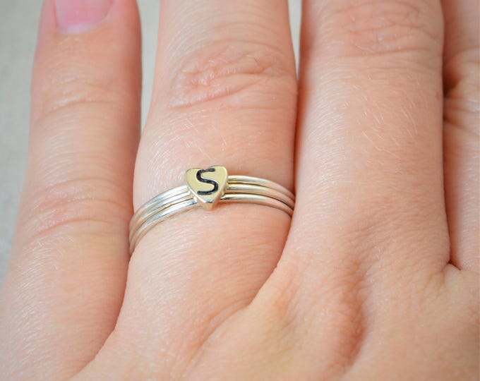 Initial Heart Ring, Monogram Heart Ring, Silver Heart Ring, Personalized Heart Ring, Sterling Heart Ring, Initial Ring, Silver Monogram Ring