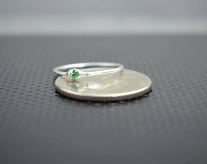 Dainty Silver Emerald Mothers Ring, Emerald Birthstone, Tiny Emerald Ring, Dew Drop Ring, Sterling Silver, Stacking Ring, May Birthday Gift
