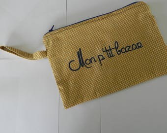 Pouch or clutch mustard and blue "My little mess"