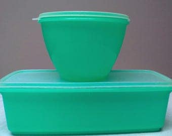 Vintage Tupperware Jadite Green Lettuce Crisper Keeper and Celery Crisper Containers Tupperware