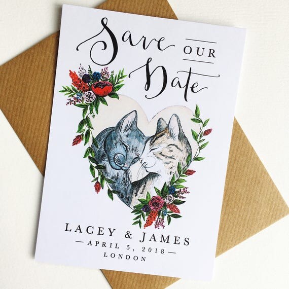 Love Cats Save the Date cards // Cat themed wedding stationery