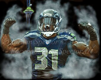 Seattle Seahawks - Kam Chancellor Art Print - 12th Man Nation - Seahawk Wall Art- Man Cave Art - Seattle Decor - Dorm Decor - Gift Ideas