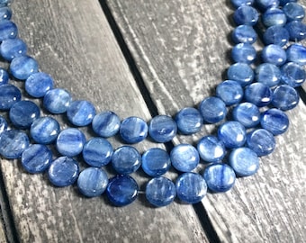 Full Strand Natural Blue Kyanite 10MM Coin Beads