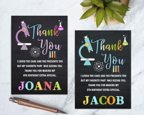 Science Party Printable Science Birthday Thank You Card