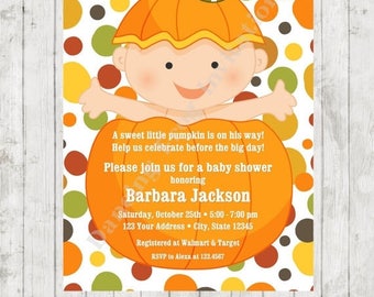 SALE Pumpkin Fall Baby Shower Shower Invitation - Printed Fall Baby Shower Invitation by Dancing Frog Invitations