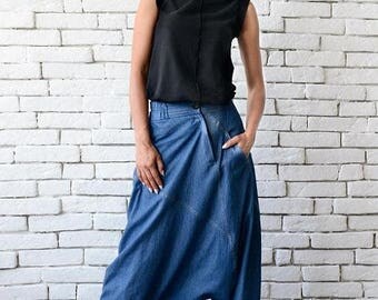 ON SALE NEW Denim Loose Pants/Oversize Maxi Pants/Blue Drop Crotch Pants/Casual Harem Pants/Plus Size Jean Pants/Denim Trousers/Wide Leg Gyp