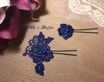 Lot peak blue white lace wedding bridal hair accessories * 3 lace *.