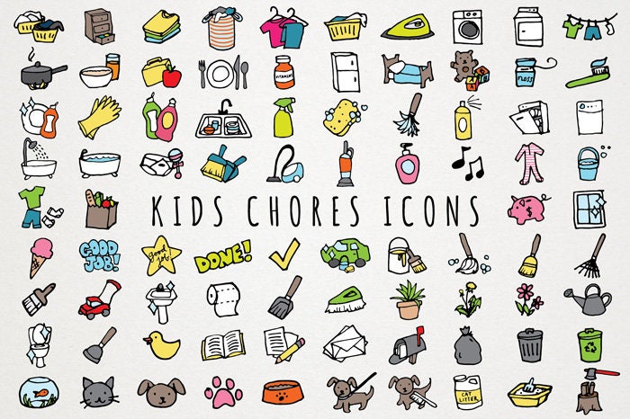 Kids Chores Icons Set Daily Tasks Organizer Clipart Chore
