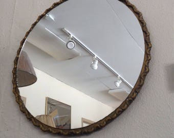Art Deco Wall Mount Brass Frame Mirror 1930's