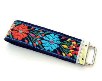 Keychain Lanyard, Fabric Key Fob, Wrist Lanyard, Wrist Keychain, Woven Wristlet, Key Fob Wristlet, Floral Keychain, Keyring