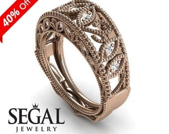 Unique Edwardian Engagement Ring Diamond ring 14K Red Gold Vintage Art Deco Edwardian Ring Filigree Ring White diamond - Gianna
