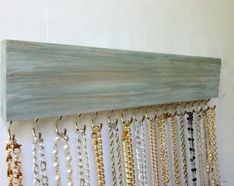 Wall Necklace Storage, Wall Jewelry Storage, 16 Hooks, Ocean Mist, Jewelry Organizer, Necklace Holder, Baby Headband Holder, Ready to Ship