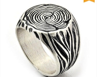 SALE, Gift for him, Father's day sale, Men's Signet Ring, Tribal Ring, Tree Trunk silver Ring, Sterling Silver Signet, Trunk Ring, Tree Ring