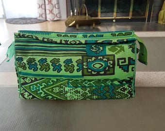 Vintage Makeup Accessory Bag Small Purse by Silvania Silvia of Peru Mid Century Fabric Designer Vibrant Peruvian Prints