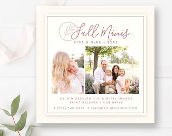 Fall Mini Session Template for Photographers, Photography Autumn Minis Templates, Mini Sessions Flyer Marketing, INSTANT DOWNLOAD!