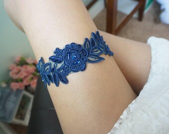 Wedding garter, navy wedding garter, set of navy garter, navy blue garter, wedding garter navy, bridal garter, navy bridal garter set, lace