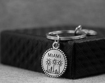 MIAMI Keychain -FLORIDA Keyring -Coconut Palm Keychain -Initial Keychain -Your Choice of A to Z