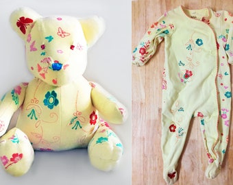 Memory Bear, Bear Sleeper Keepsake, Onesie Stuffed Animal ,Teddy Keepsake, Baby Onesie Plush, Teddy Onesie, Memory Stuffed Bear from onesie