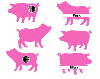 Pig SVG cut file, pig monogram svg, silhouette files, circut files, farm svg, farm animal svg, bacon svg, pork svg, svg file, svg, dxf, eps.