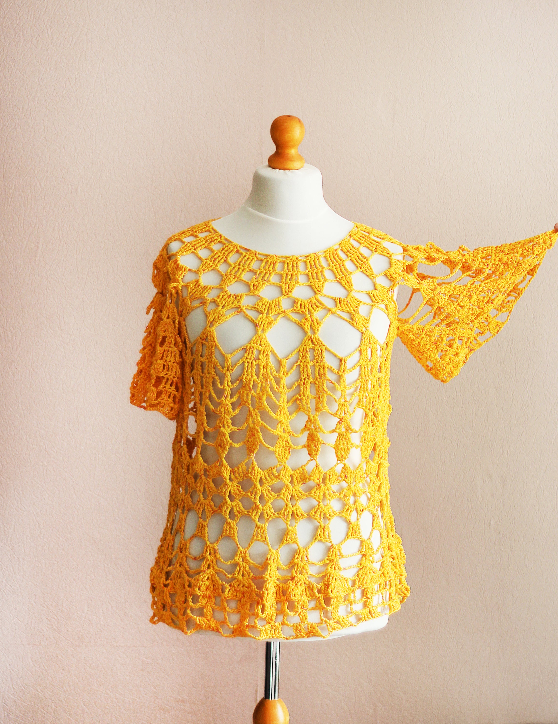 Yellow crochet top / Bright summer crochet blouse / Luxury