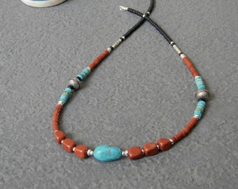 Nevada Turquoise Necklace, Southwestern Necklace, Inspired by, Native American Jewelry, Womens Beaded Necklace, OOAK Necklace