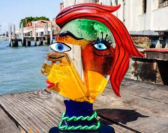 Glass Sculpture – Murano Glass Figure – Homage to Picasso - Venetian Art Glass Head Made in Italy - 28cm - Made to Order by Mario Badioli