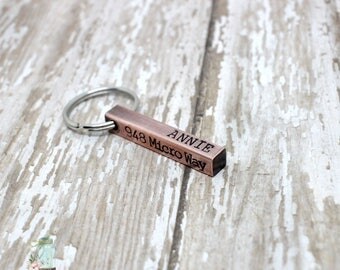 Hand stamped antiqued copper dog ID tag / 4 sided bar / dog tags for dogs