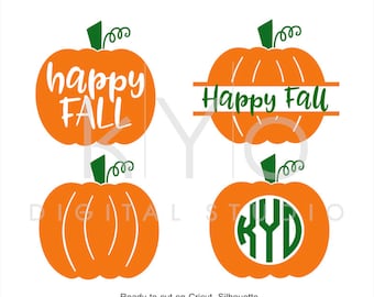 Happy Fall Pumpkin Monogram SVG files for Cricut Explore Silhouette Cameo, Fall SVG, Autumn svg files, Harvest svg, Halloween Pumpkin svg