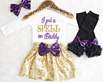 Girl Halloween Outfit for Toddlers Halloween Outfit I Put a Spell on Daddy Baby Girl Halloween Outfit Baby Girl Halloween Costume Toddler