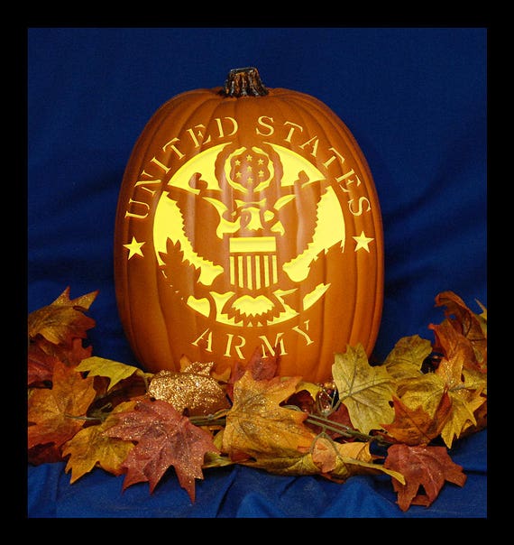 US Army Hand Carved on a Foam Pumpkin Plug in light with