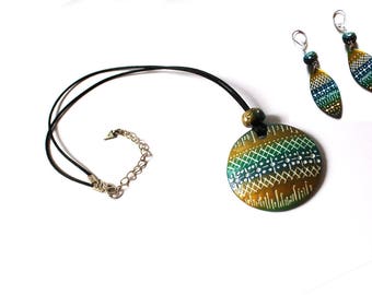 Colorful necklace, polymer clay pendant, multicolor pendant, unique necklace, unique jewelry, boho chic pendant, ethnic chic