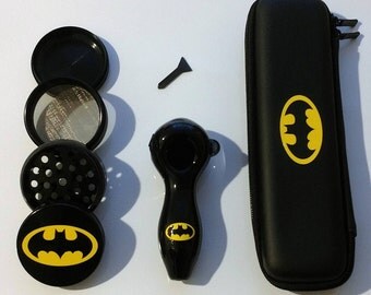 Batman Glass Pipe Portable Case Protection System Includes Bat Pipe + Bat Zipper Case + Call Grinder + Free Shipping!!!