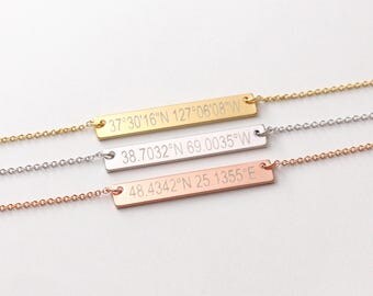 Custom Coordinate Necklace, Location Necklace, Personalized Necklace, Delicate Necklace,Latitude Necklace, Engraved Necklace,Bridesmaid Gift