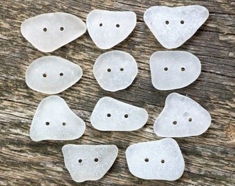 Sea glass buttons white buttons sewing buttons knitting accessories organic buttons handmade buttons hand drilled buttons for silk blouse