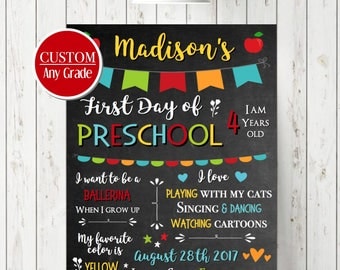 First day of kindergarten sign, First day of school chalkboard, First day of school sign, Back to school sign, First day sign printable