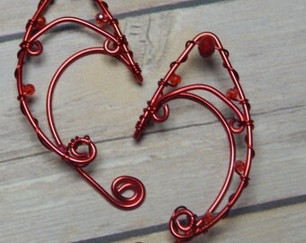 Fantasy Elf Ear Cuffs, Elf Ears, Cosplay Elf Ears, Wire Elf Ears, Red Elf Ears,
