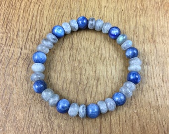 Gemstone Yoga Chakra Bracelet Blue Kyanite Labradorite Heal Gift Reiki 18cm 86A